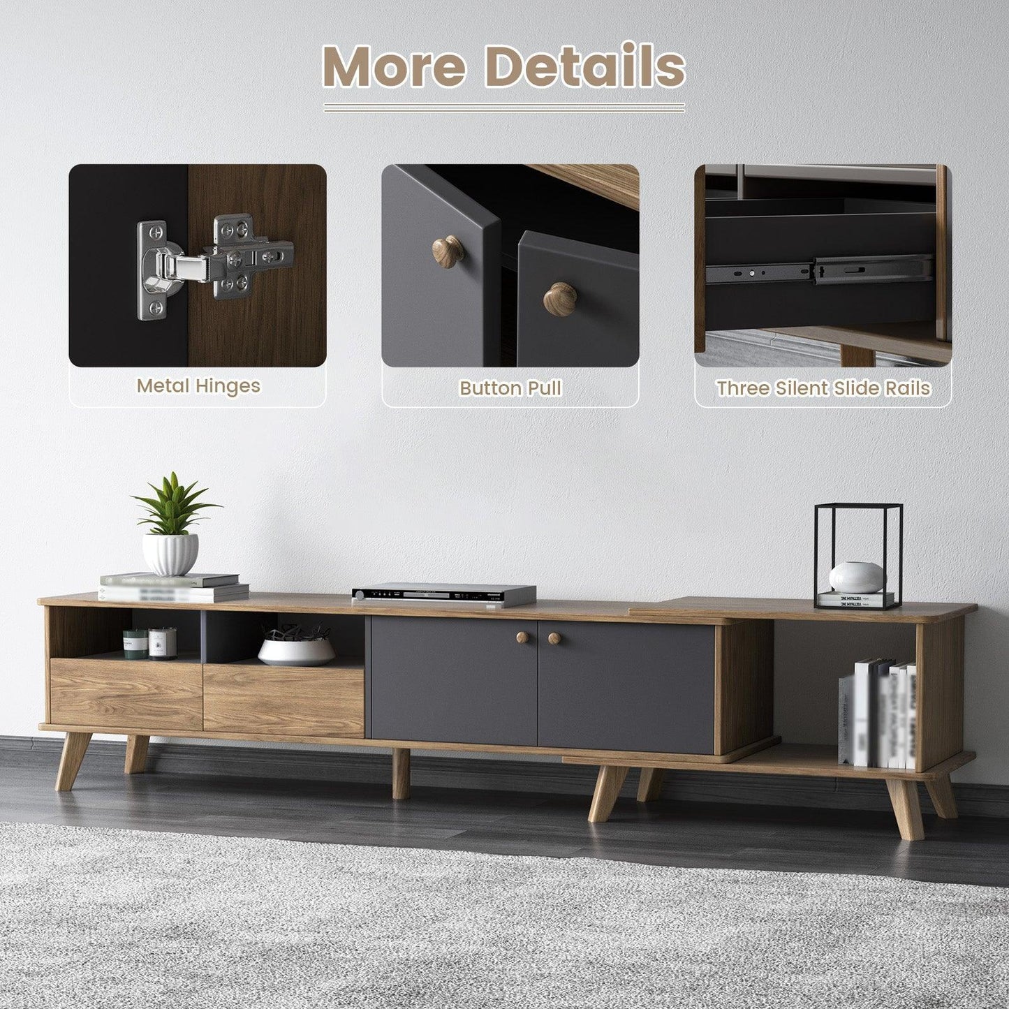 Guyii Extendable TV Stand – Modern TV Console with Adjustable Length for Living Room and Entertainment Areas