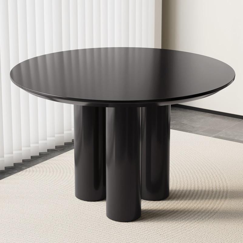 Guyii 30"-46" Black Round Dining Table, Modern White Kitchen Table for 4-6 People