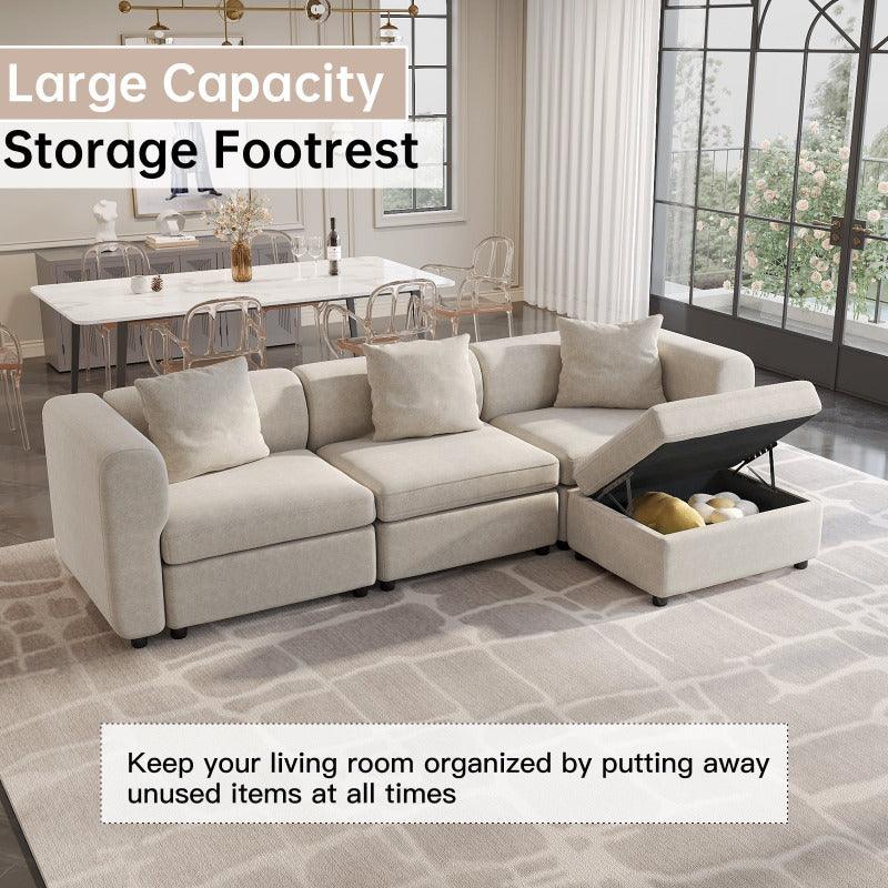 Guyii Velvet Sectional Sofa, Modern Oversized 4-9 Seater with Pillows and Storage Footstool