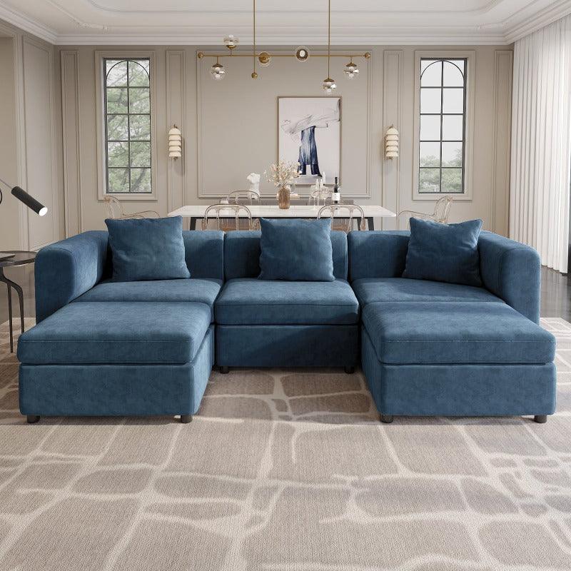 Guyii Velvet Sectional Sofa, Modern Oversized 4-9 Seater with Pillows and Storage Footstool