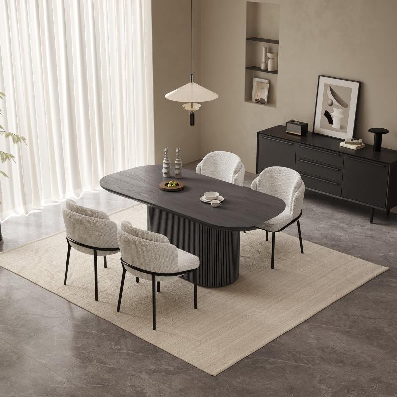 Guyii 63"-87" Black Oval Dining Table Set, Modern Kitchen Table with 4-8 Chairs