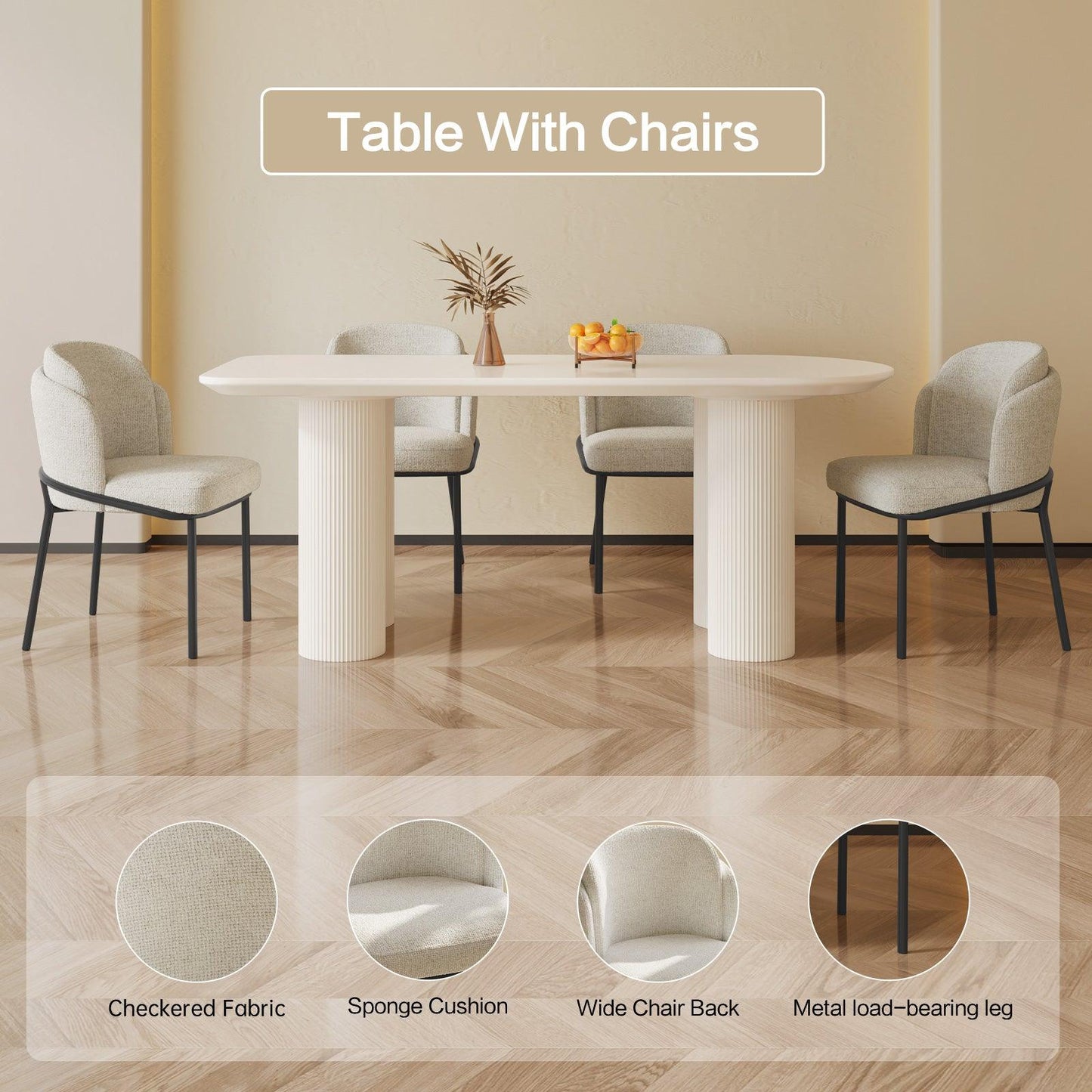 Guyii 55"-70" Cream White Dining Table Set, Modern Kitchen Table with 4-8 Chairs