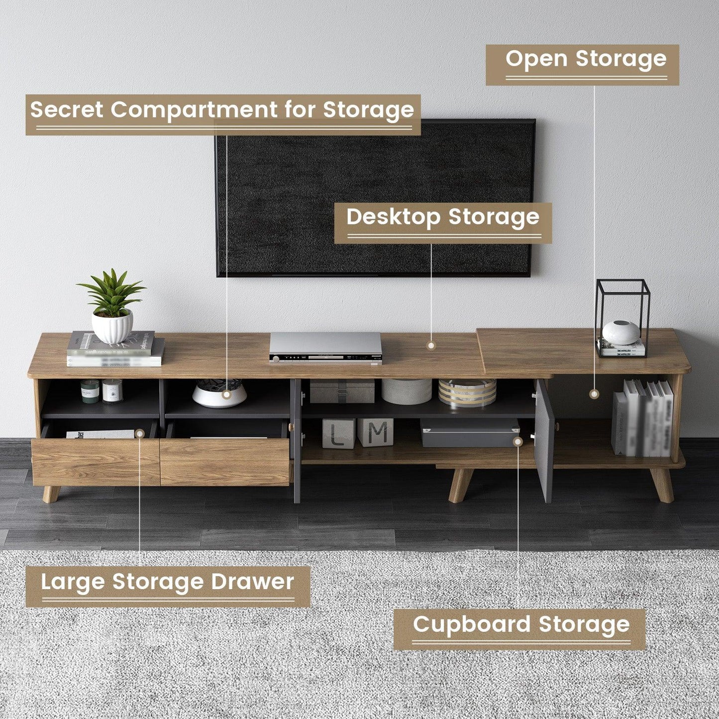 Guyii Extendable TV Stand – Modern TV Console with Adjustable Length for Living Room and Entertainment Areas