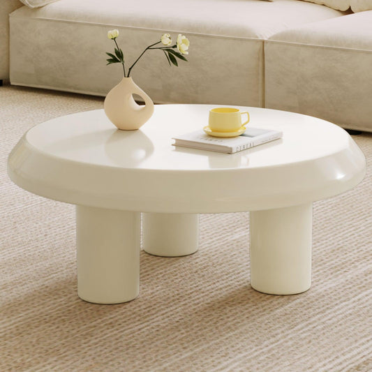 Guyii Cream White Round Coffee Table, Modern Living Room Center Table