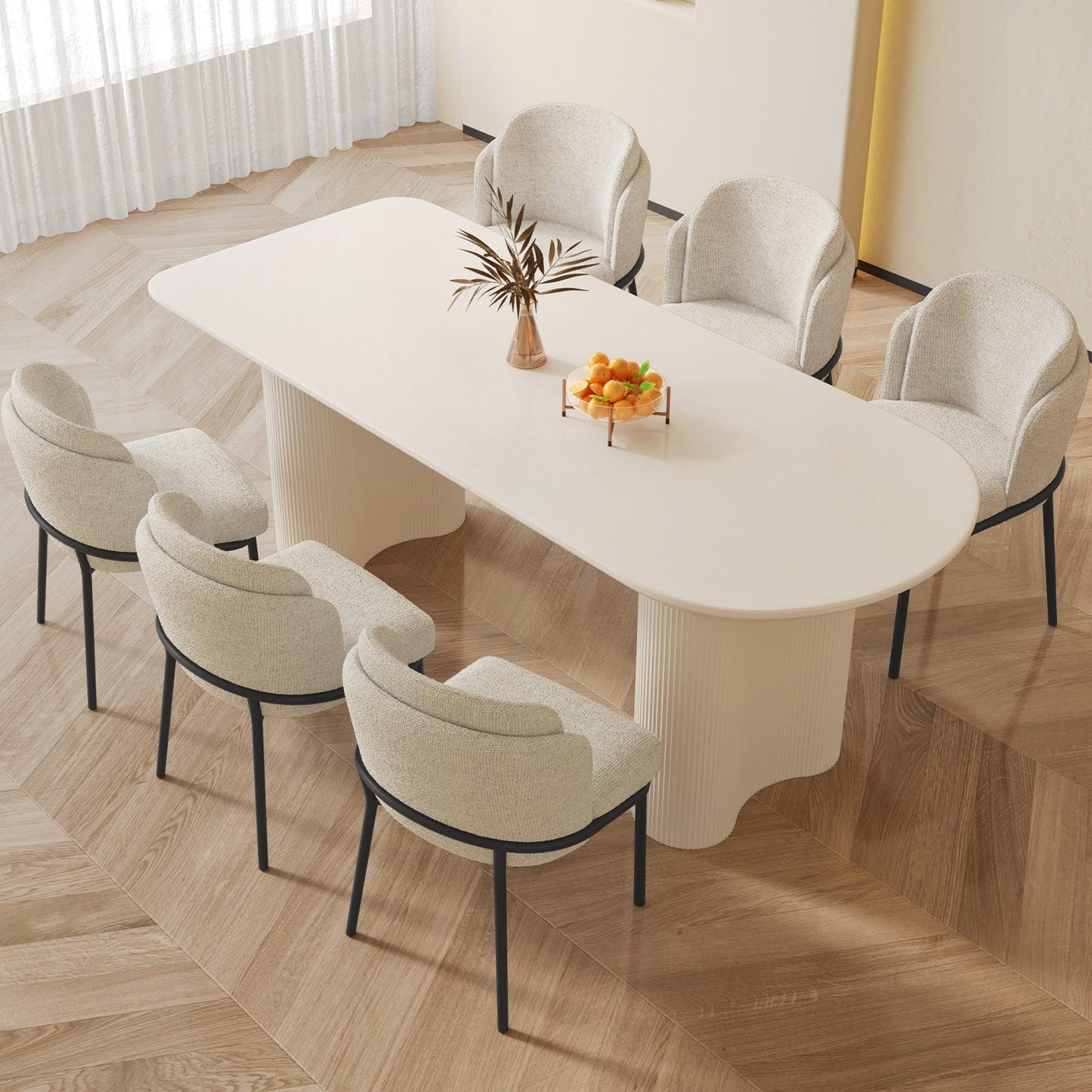 Guyii 55"-70" Cream White Dining Table Set, Modern Kitchen Table with 4-8 Chairs