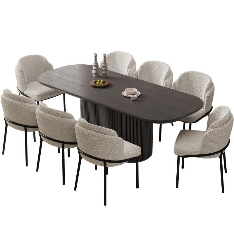 Guyii 63"-87" Black Oval Dining Table Set, Modern Kitchen Table with 4-8 Chairs