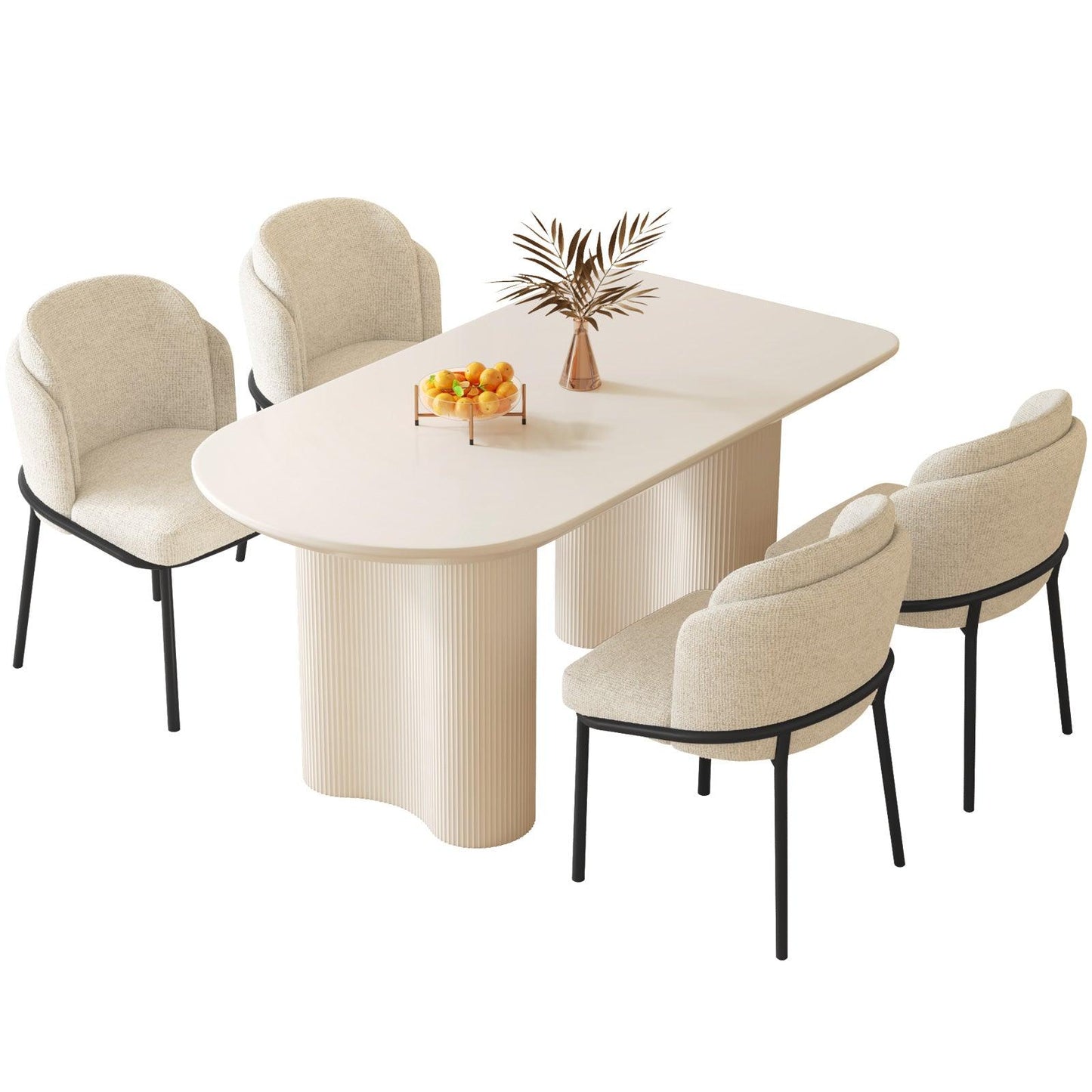 Guyii 55"-70" Cream White Dining Table Set, Modern Kitchen Table with 4-8 Chairs