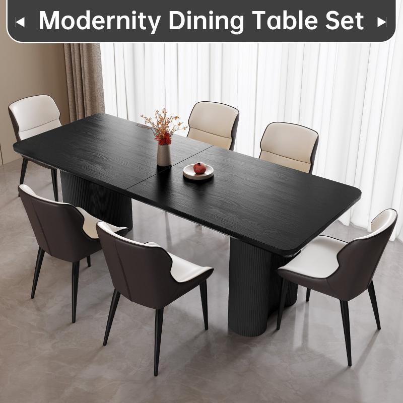 Guyii 63"-79" Black Rectangle Dining Table, Modern Kitchen Table for Dining Room