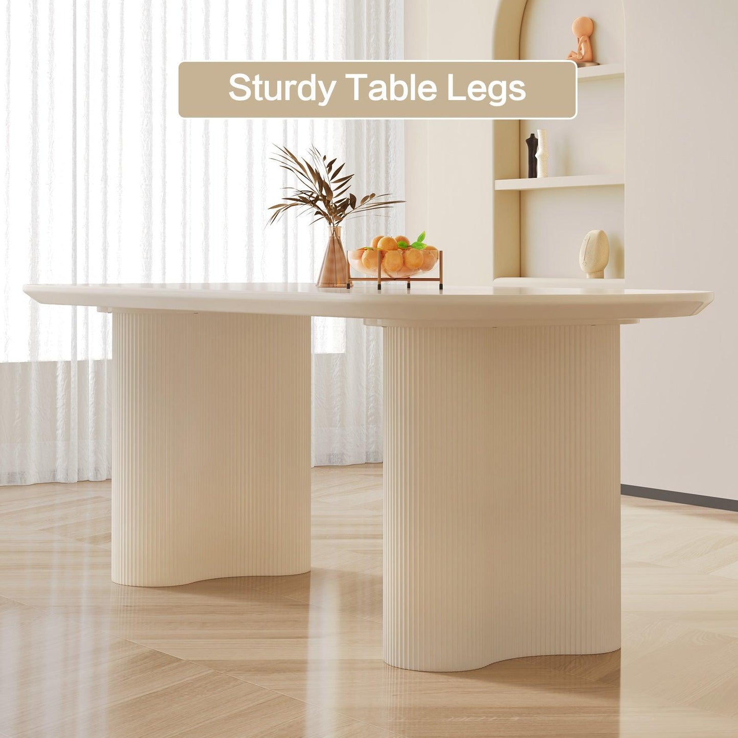 Guyii 55"-70" Cream White Dining Table Set, Modern Kitchen Table with 4-8 Chairs