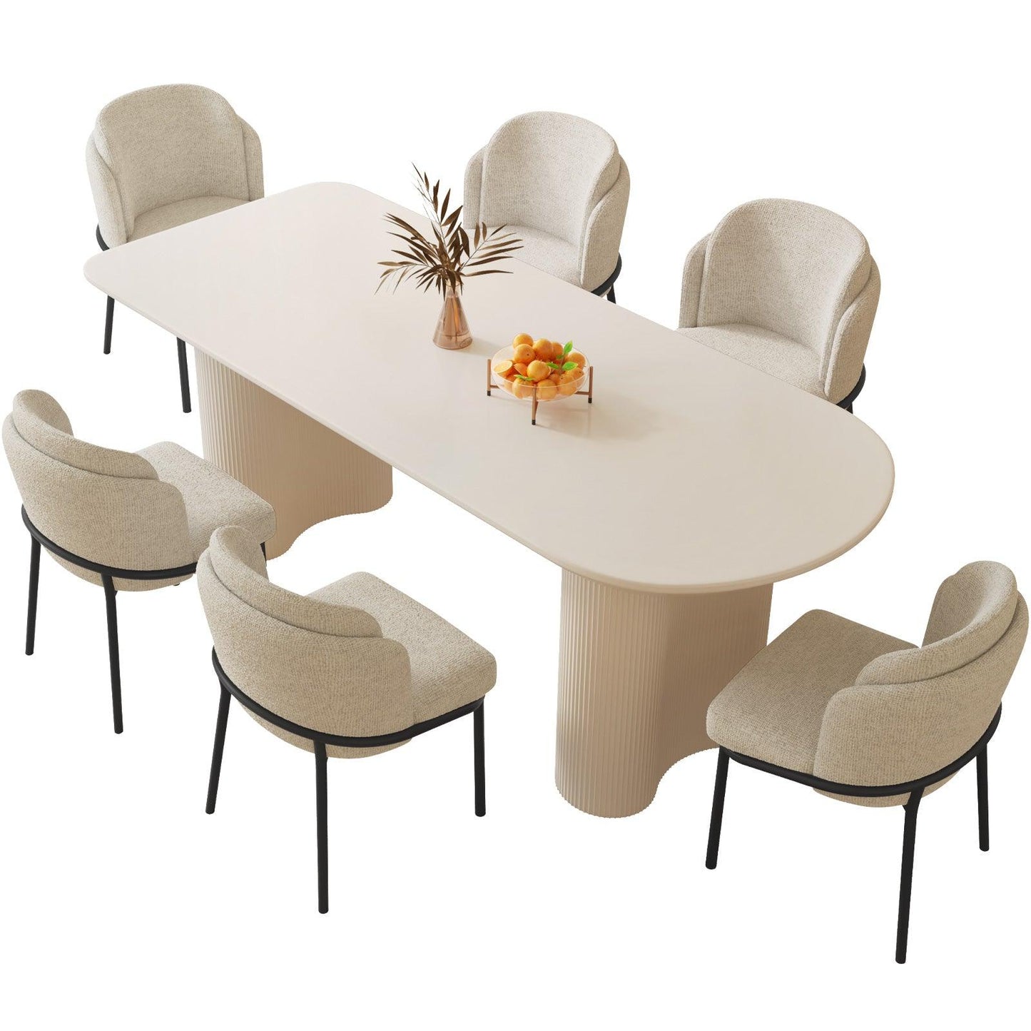 Guyii 55"-70" Cream White Dining Table Set, Modern Kitchen Table with 4-8 Chairs