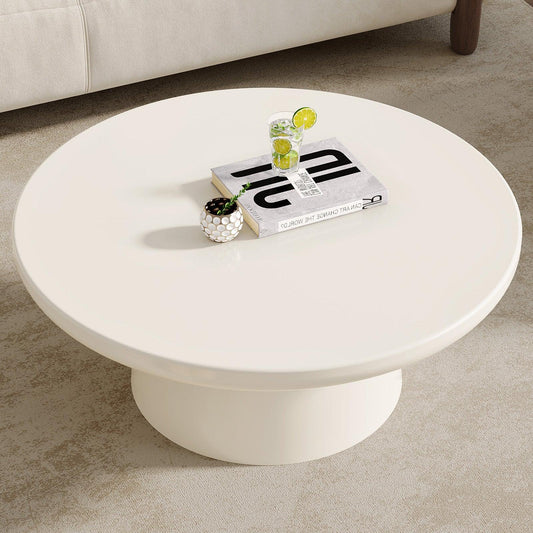 Guyii Round Coffee Table, Creamy White Modern Tea Table for Living Room, Bedroom, | L1807-UK