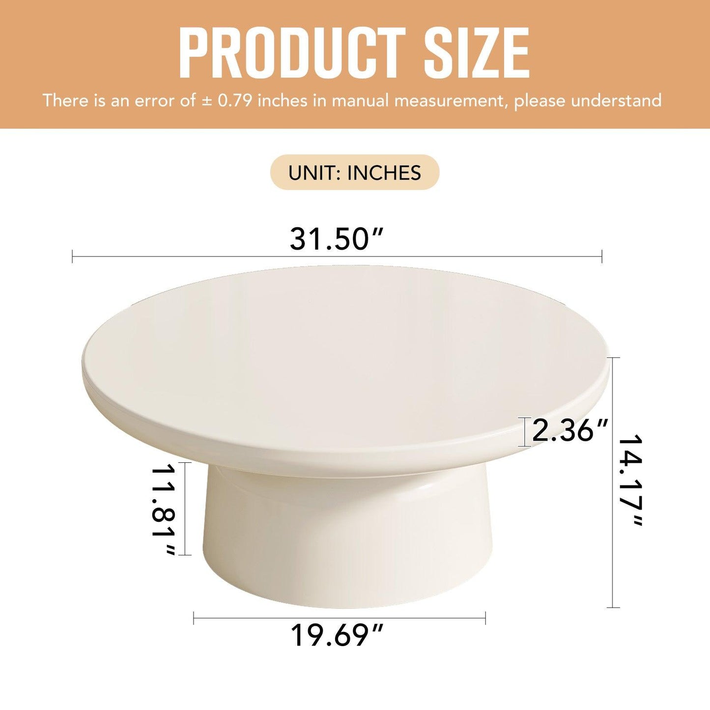 Guyii Round Coffee Table, Creamy White Modern Center Table for Living Room