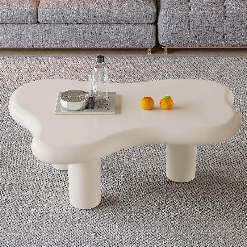 Guyii Irregular-Shaped Coffee Table, 39.37" Cream White Center Table with 3 Legs