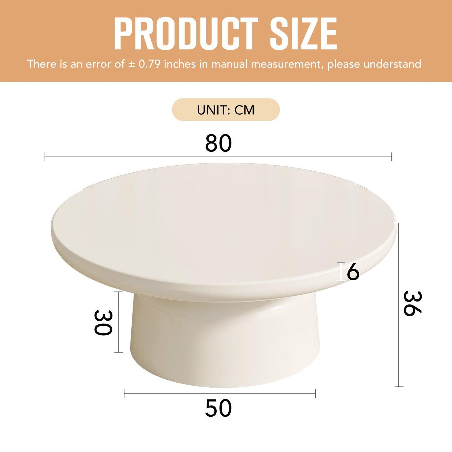 Guyii Round Coffee Table, Creamy White Modern Center Table for Living Room