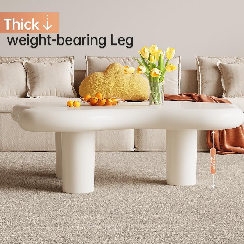 Guyii Irregular-Shaped Coffee Table, 39.37" Cream White Center Table with 3 Legs