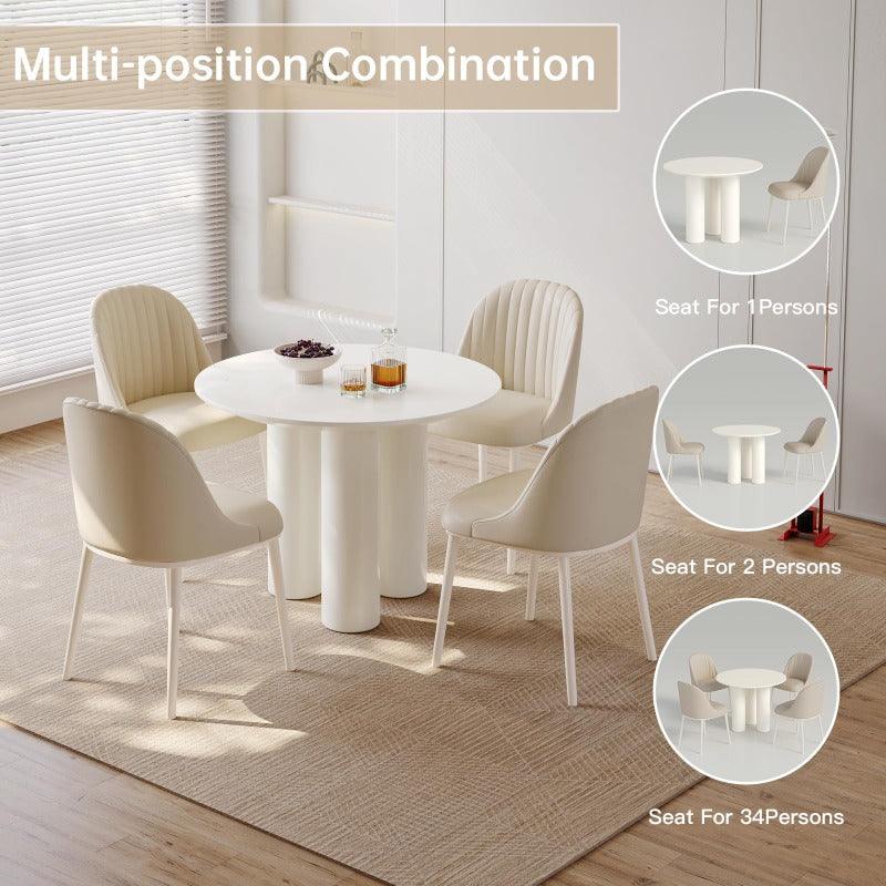 Guyii 30"-46" Cream White Round Dining Table, Modern White Kitchen Table for 4-6 People