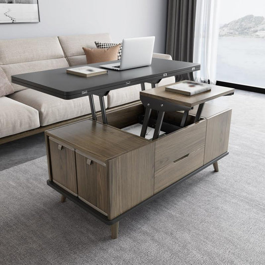 Guyii 39" Lift Top Coffee Table with Hidden Storage and 4 Stools, Modern Multifunctional Center Table