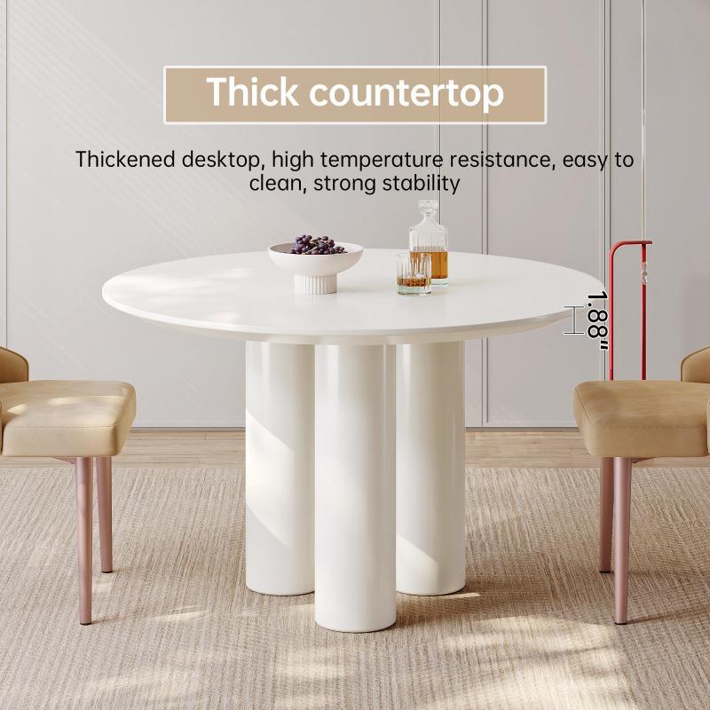 Guyii 30"-46" Cream White Round Dining Table, Modern White Kitchen Table for 4-6 People