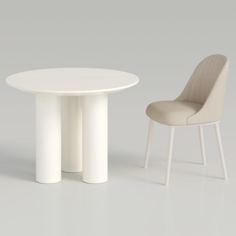 Guyii 30"-46" Cream White Round Dining Table, Modern White Kitchen Table for 4-6 People