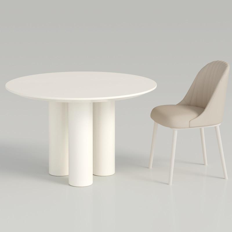 Guyii 30"-46" Cream White Round Dining Table, Modern White Kitchen Table for 4-6 People