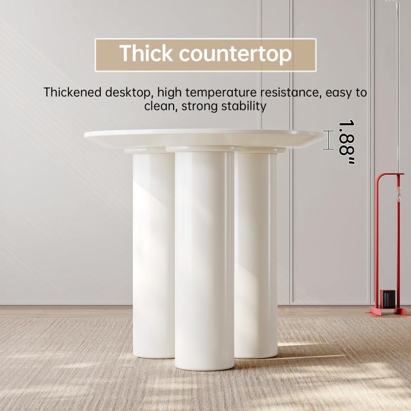 Guyii 30"-46" Cream White Round Dining Table, Modern White Kitchen Table for 4-6 People