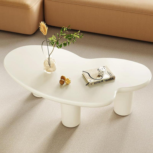 Guyii 42.24" Cream White Cloud Coffee Table, Irregular Modern Table with 3 Legs