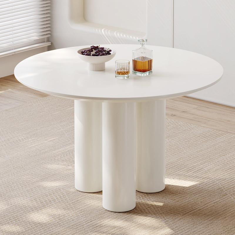 Guyii 30"-46" Cream White Round Dining Table, Modern White Kitchen Table for 4-6 People