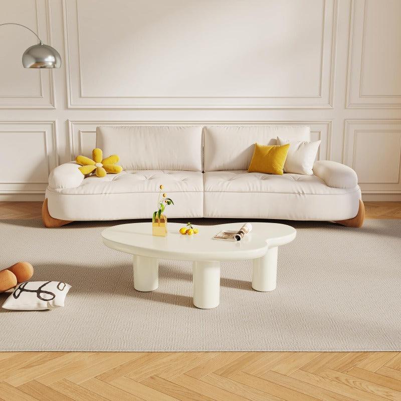 Guyii 42.24" Cream White Cloud Coffee Table, Irregular Modern Table with 3 Legs