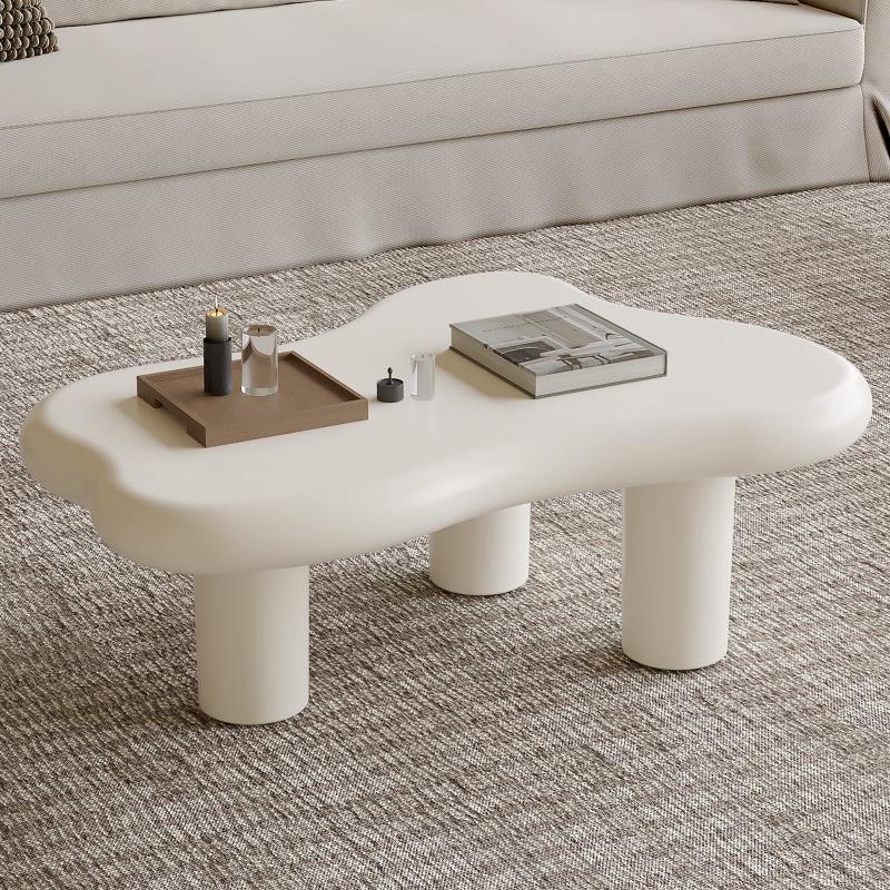 Guyii Irregular-Shaped Coffee Table, 39.37" Cream White Center Table with 3 Legs