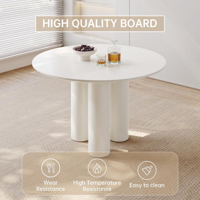 Guyii 30"-46" Cream White Round Dining Table, Modern White Kitchen Table for 4-6 People