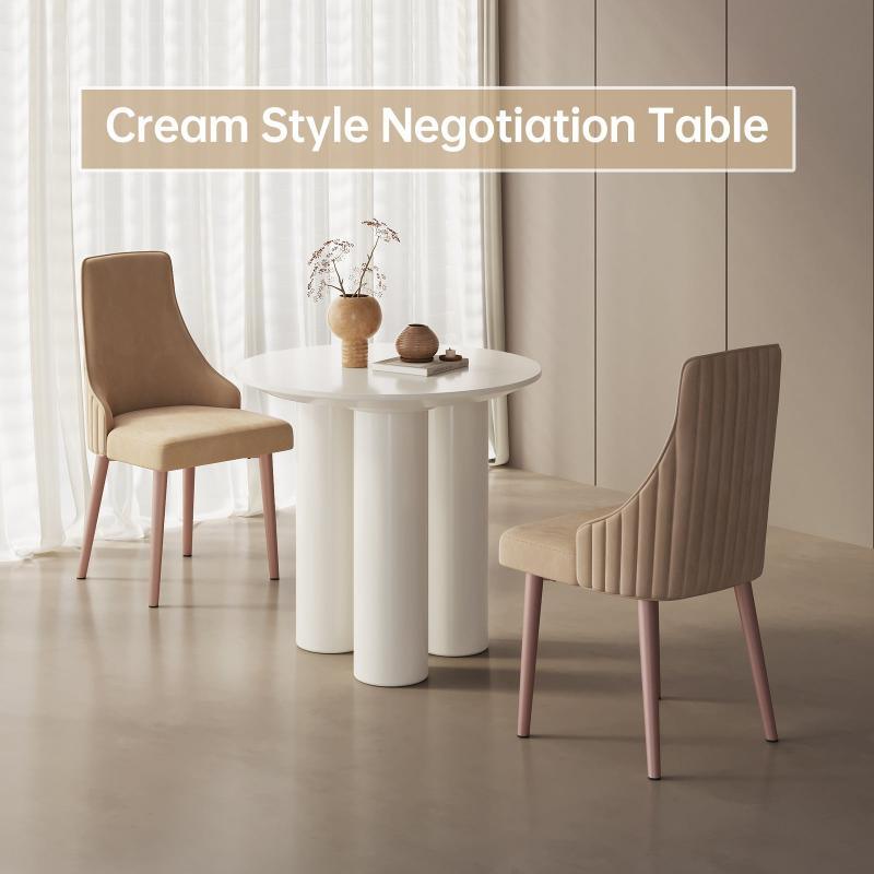Guyii 30"-46" Cream White Round Dining Table, Modern White Kitchen Table for 4-6 People