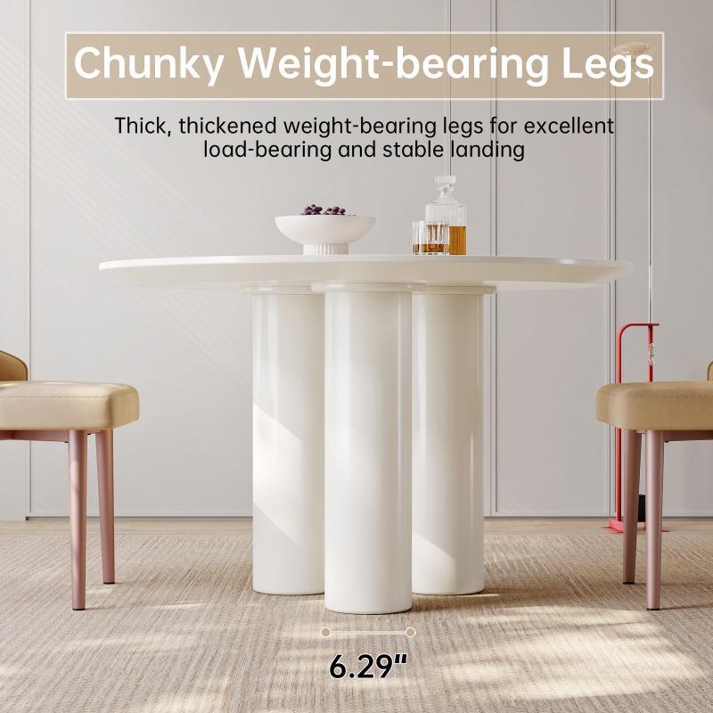 Guyii 30"-46" Cream White Round Dining Table, Modern White Kitchen Table for 4-6 People