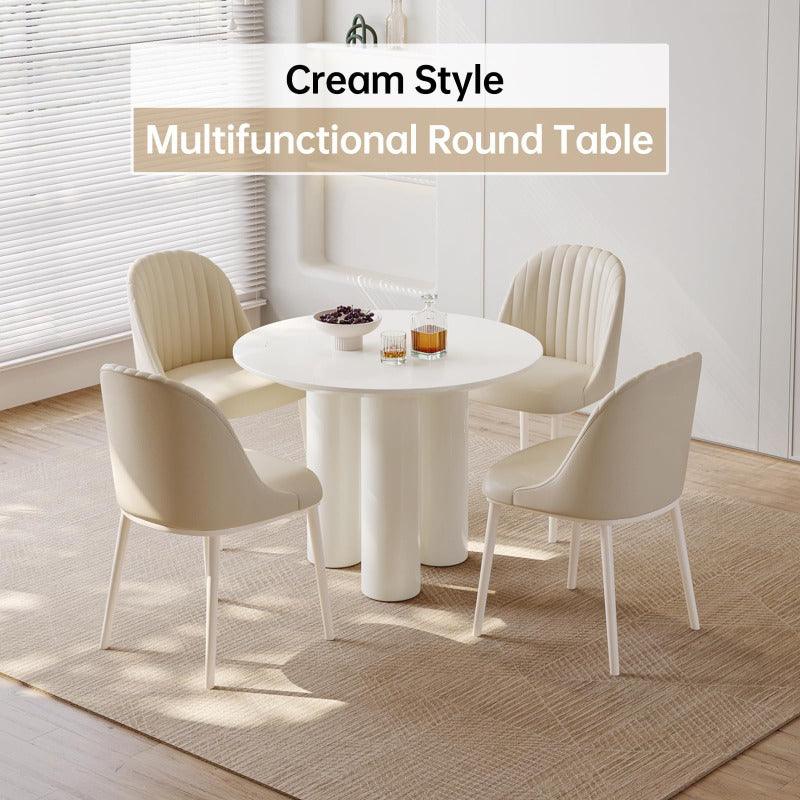 Guyii 30"-46" Cream White Round Dining Table, Modern White Kitchen Table for 4-6 People | L5294-UK