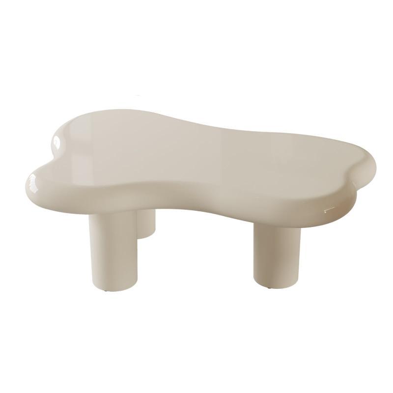 Guyii Irregular-Shaped Coffee Table, 39.37" Cream White Center Table with 3 Legs