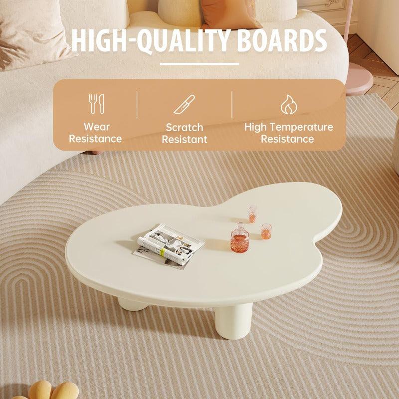 Guyii 42.24" Cream White Cloud Coffee Table, Irregular Modern Table with 3 Legs