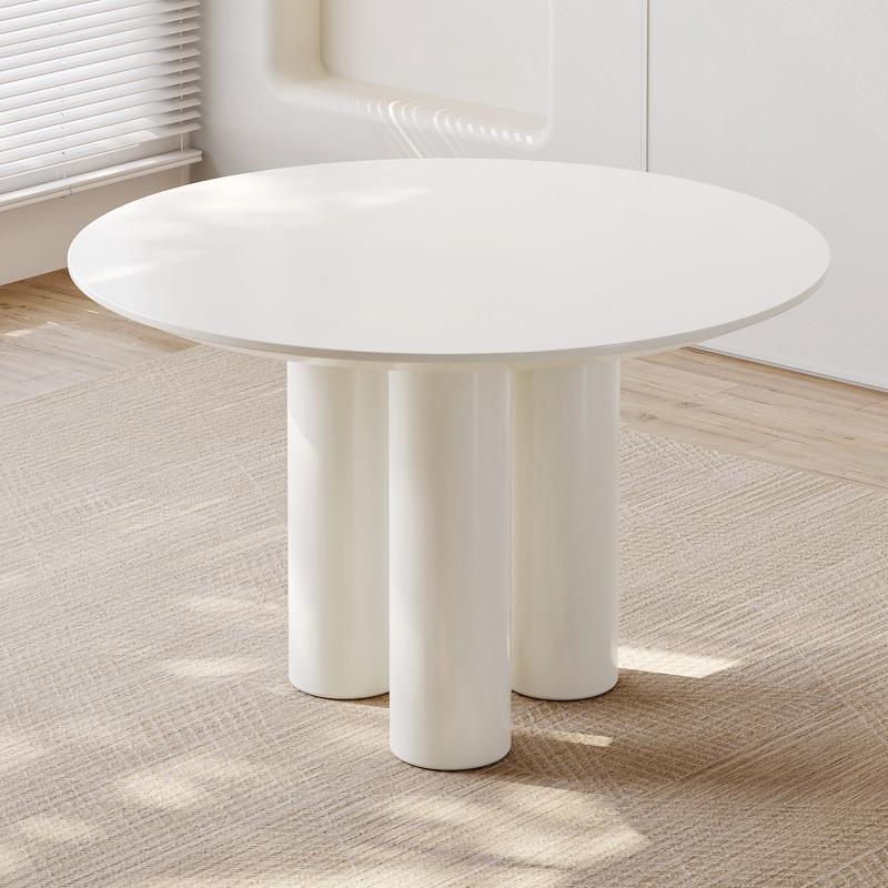 Guyii 30"-46" Cream White Round Dining Table, Modern White Kitchen Table for 4-6 People