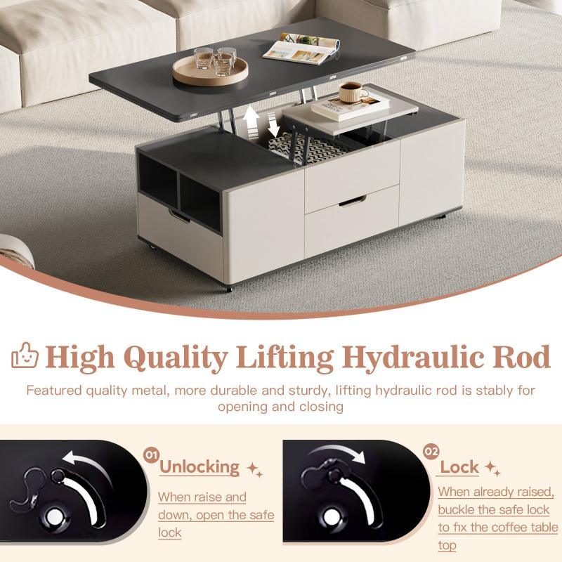 Guyii 47.24” Lift Top Coffee Table with 4 Stools, 3-in-1 Multi-Function Modern Center Table