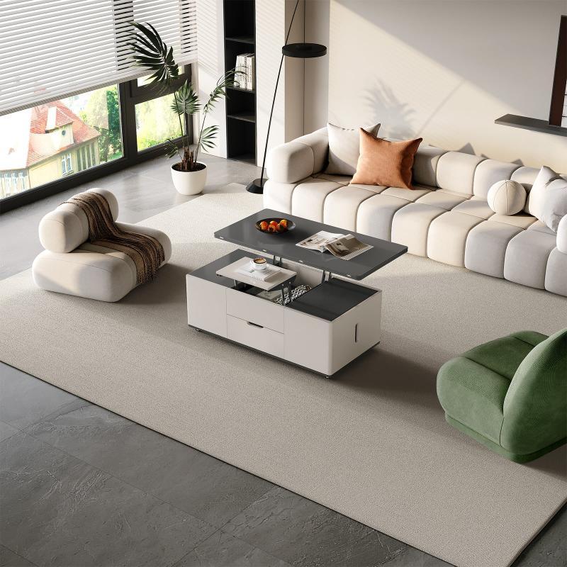 Guyii 47.24” Lift Top Coffee Table with 4 Stools, 3-in-1 Multi-Function Modern Center Table