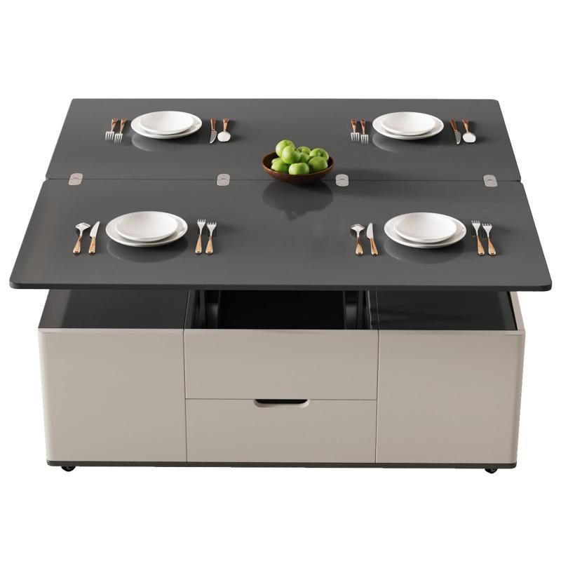 Guyii 47.24” Lift Top Coffee Table with 4 Stools, 3-in-1 Multi-Function Modern Center Table