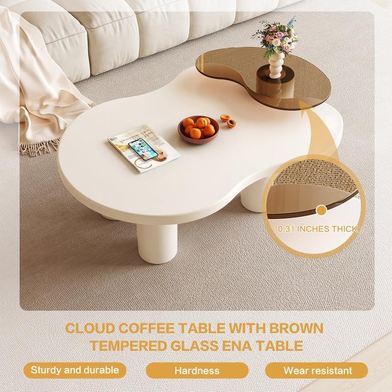 Guyii Nesting Coffee Table Set of 2, Tempered Glass Side Table & Cloud Coffee Table for Living Room