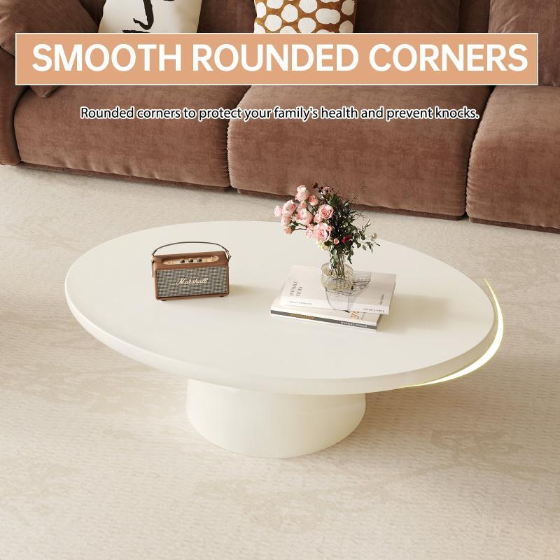 Guyii Oval Coffee Table, Cream White Modern Center Table for Living Room