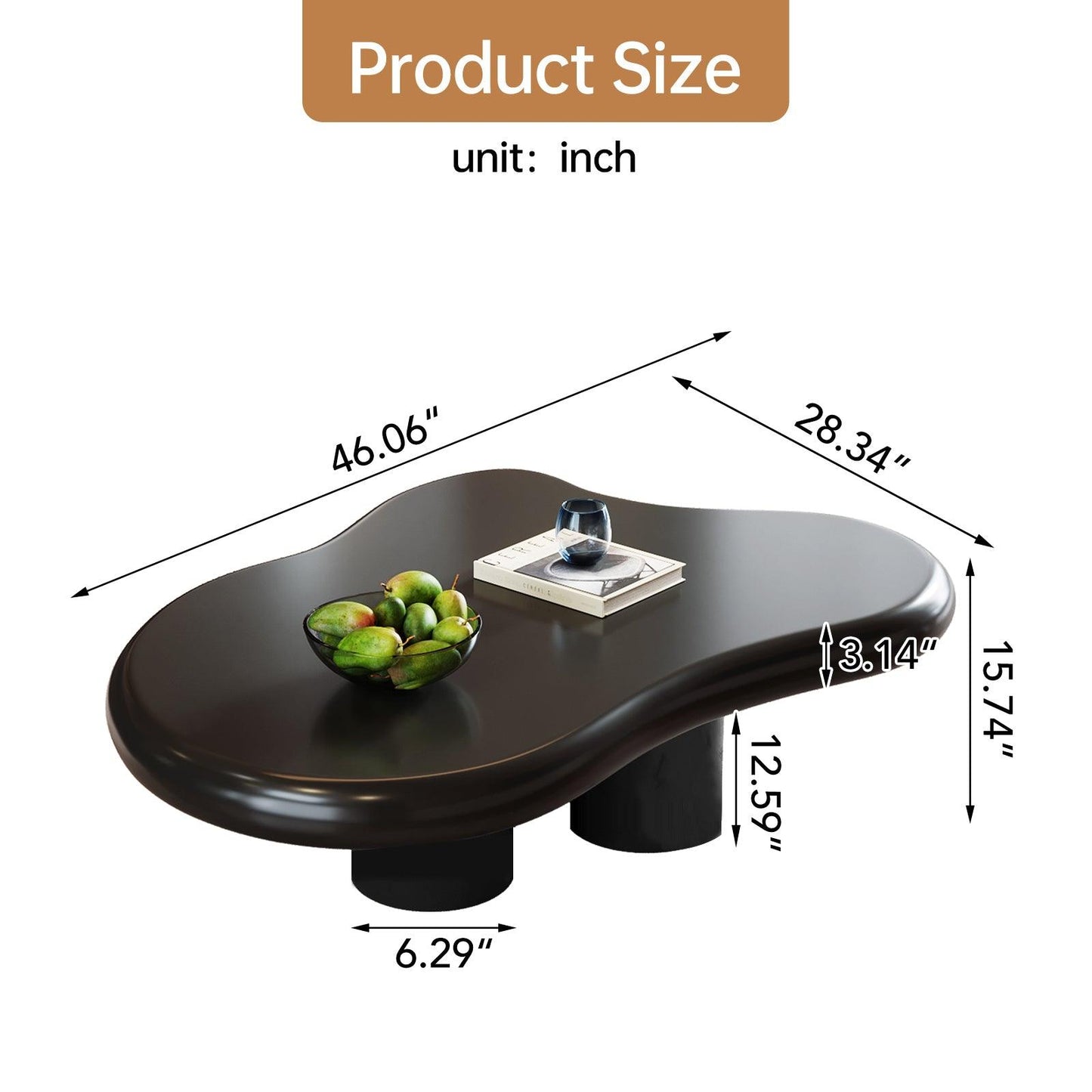 Guyii 41”-46" Cloud Coffee Table with 3 Legs, Modern Coffee Table for Living Room