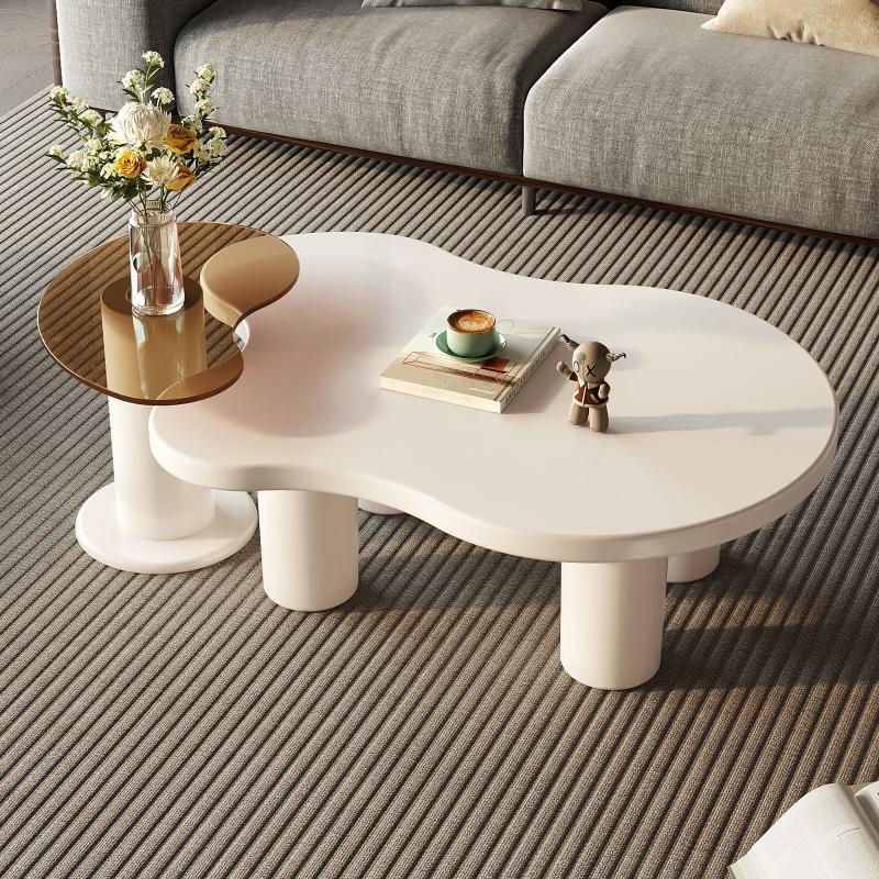 Guyii Nesting Coffee Table Set of 2, Tempered Glass Side Table & Cloud Coffee Table for Living Room