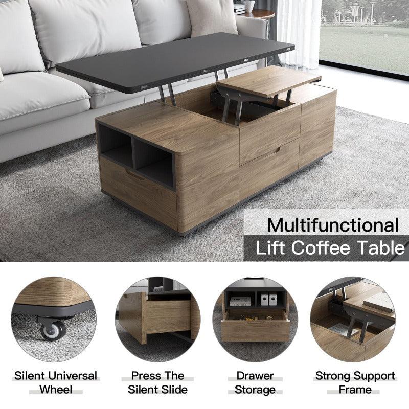 Guyii 47“ Multifunctional Lift-Top Coffee Table with 4 Stools, 3-in-1 Center Table