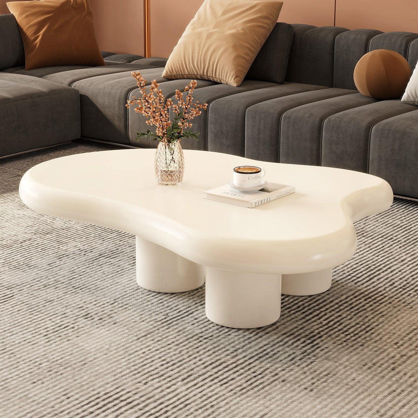 Guyii 41”-46" Cloud Coffee Table with 3 Legs, Modern Coffee Table for Living Room