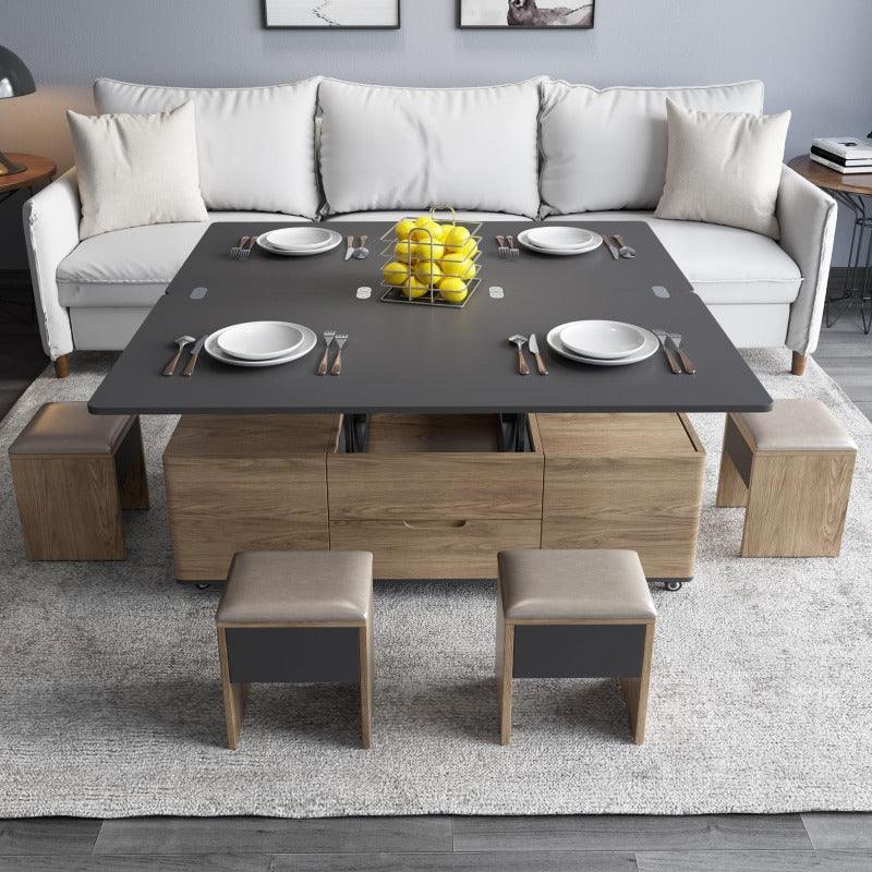 Guyii 47“ Multifunctional Lift-Top Coffee Table with 4 Stools, 3-in-1 Center Table