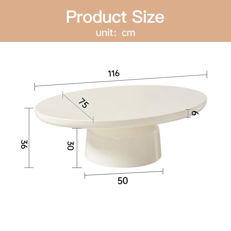 Guyii Oval Coffee Table, Cream White Modern Center Table for Living Room