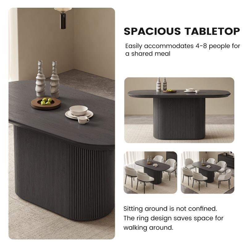 Guyii 63"-86" Black Oval Dining Table, Modern Kitchen Table for Dining Room