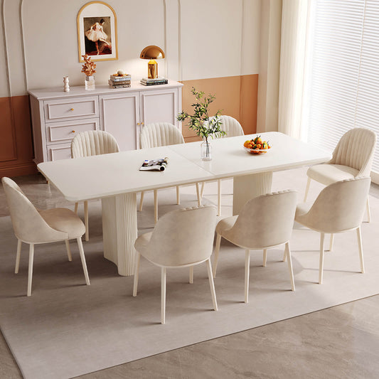 Guyii White Dining Table Set, Modern Rectangular Kitchen Table with 4-8 Chairs
