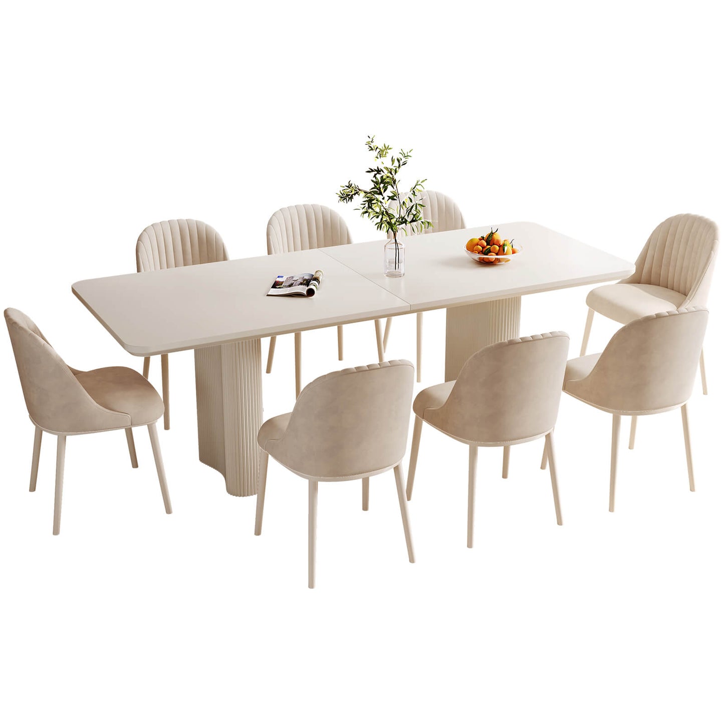 Guyii White Dining Table Set, Modern Rectangular Kitchen Table with 4-8 Chairs